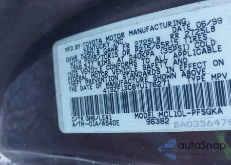 2000 Toyota Sienna Xle из США, поврежденный, VIN 4T3ZF13C8YU176271